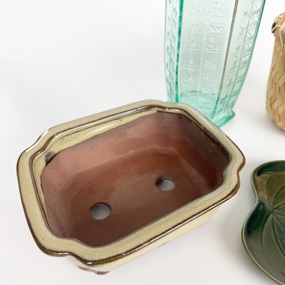 4 Piece Coastal Plant Lovers Bundle Eclectic Vase Pot Planter Leaf Ceramic Glass - Picture 2 of 5